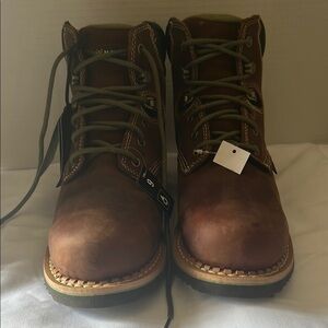 Brown Leather Lace-Up Boots with Moc Toe